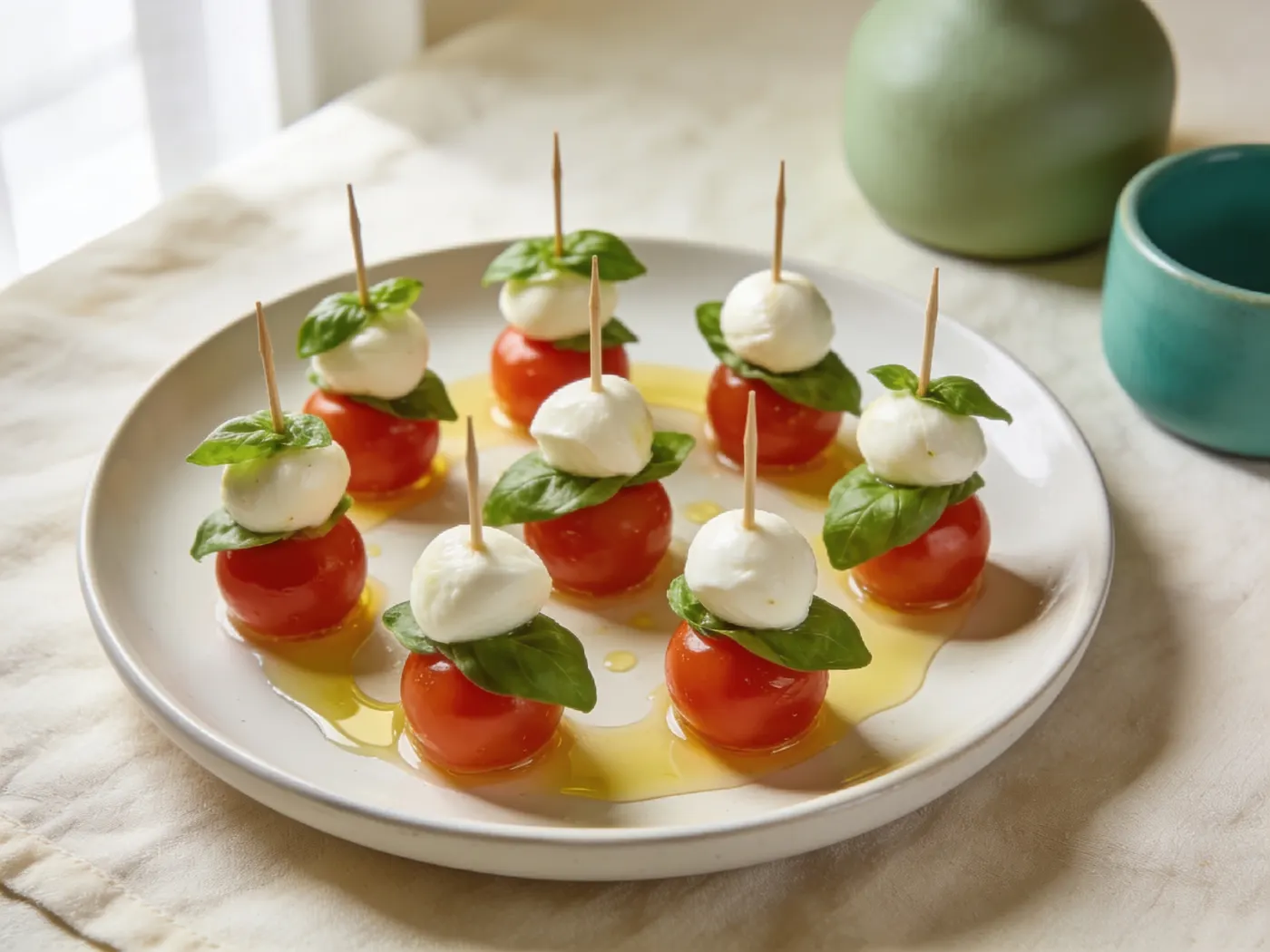 Caprese-spyd med mozzarella og basilikum