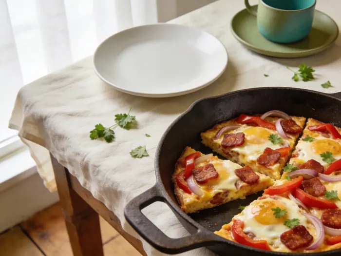 Æggekage med chorizo og peberfrugt