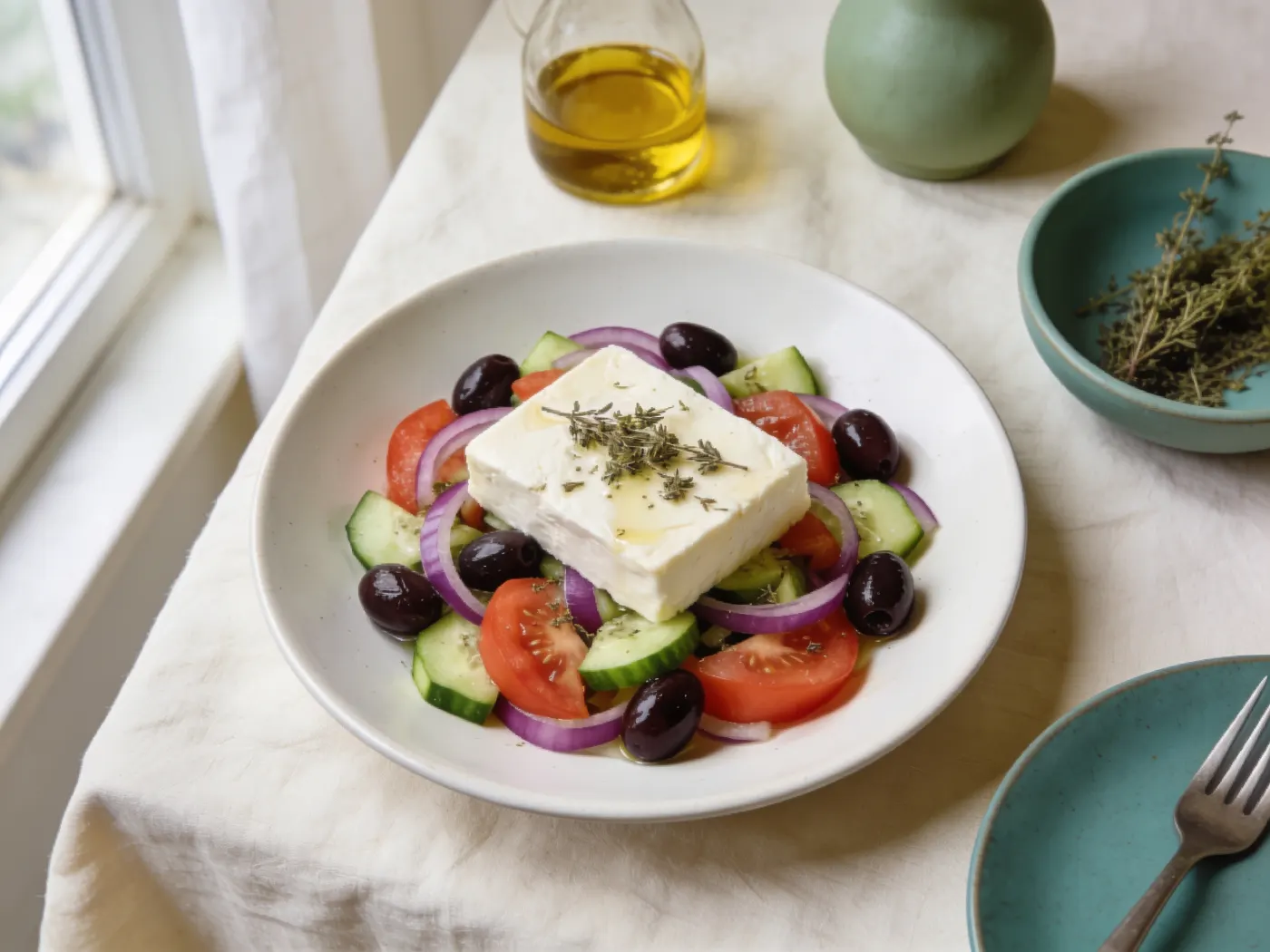 Græsk salat med feta og oliven
