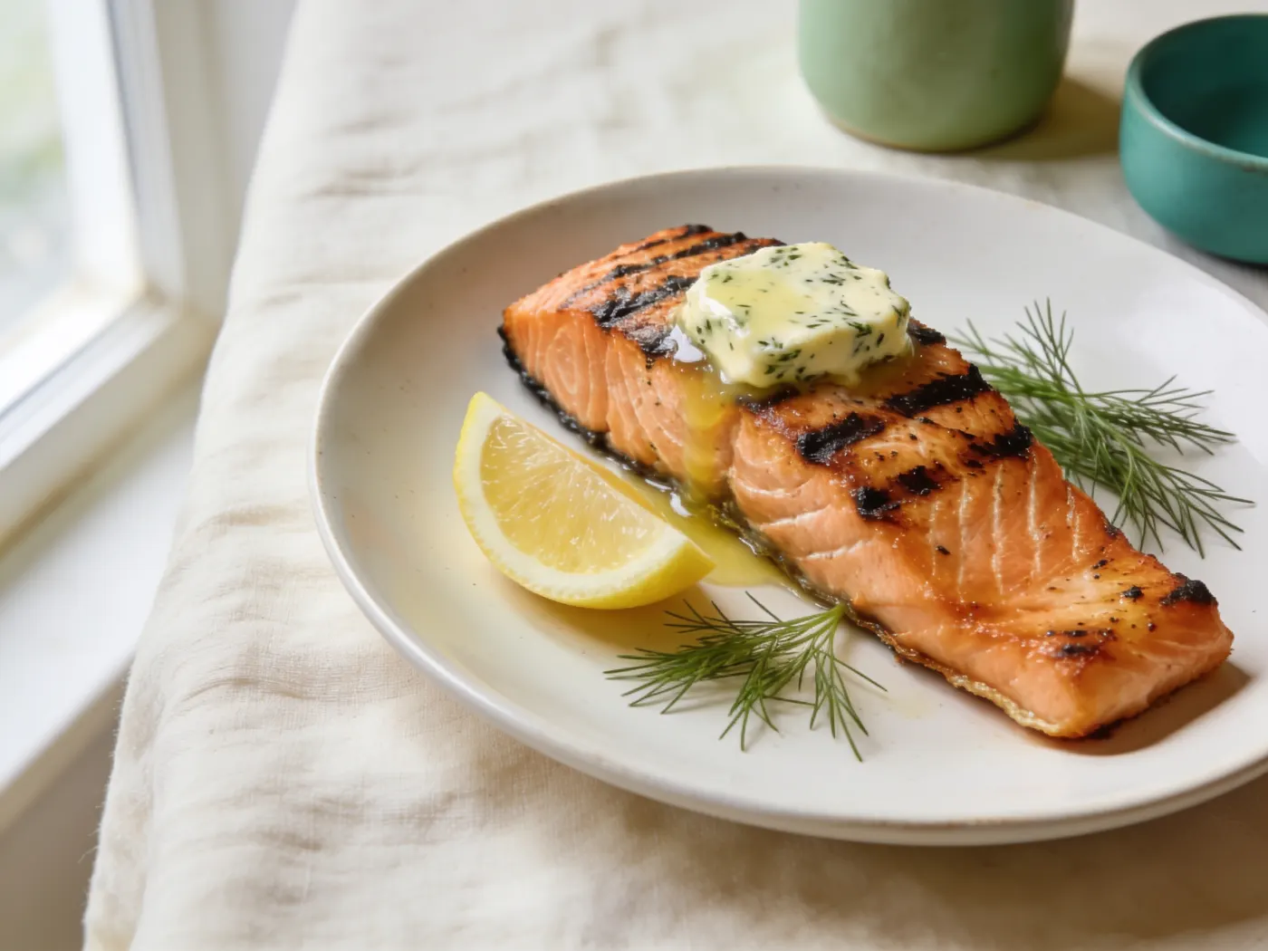 Grillet laks med urtesmør