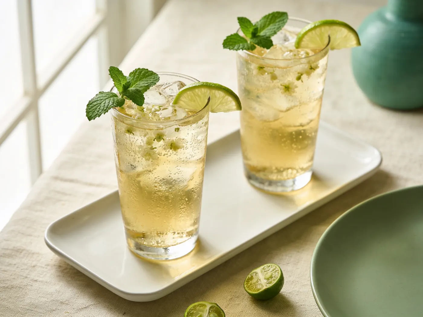 Hyldeblomstcooler med lime og mynte