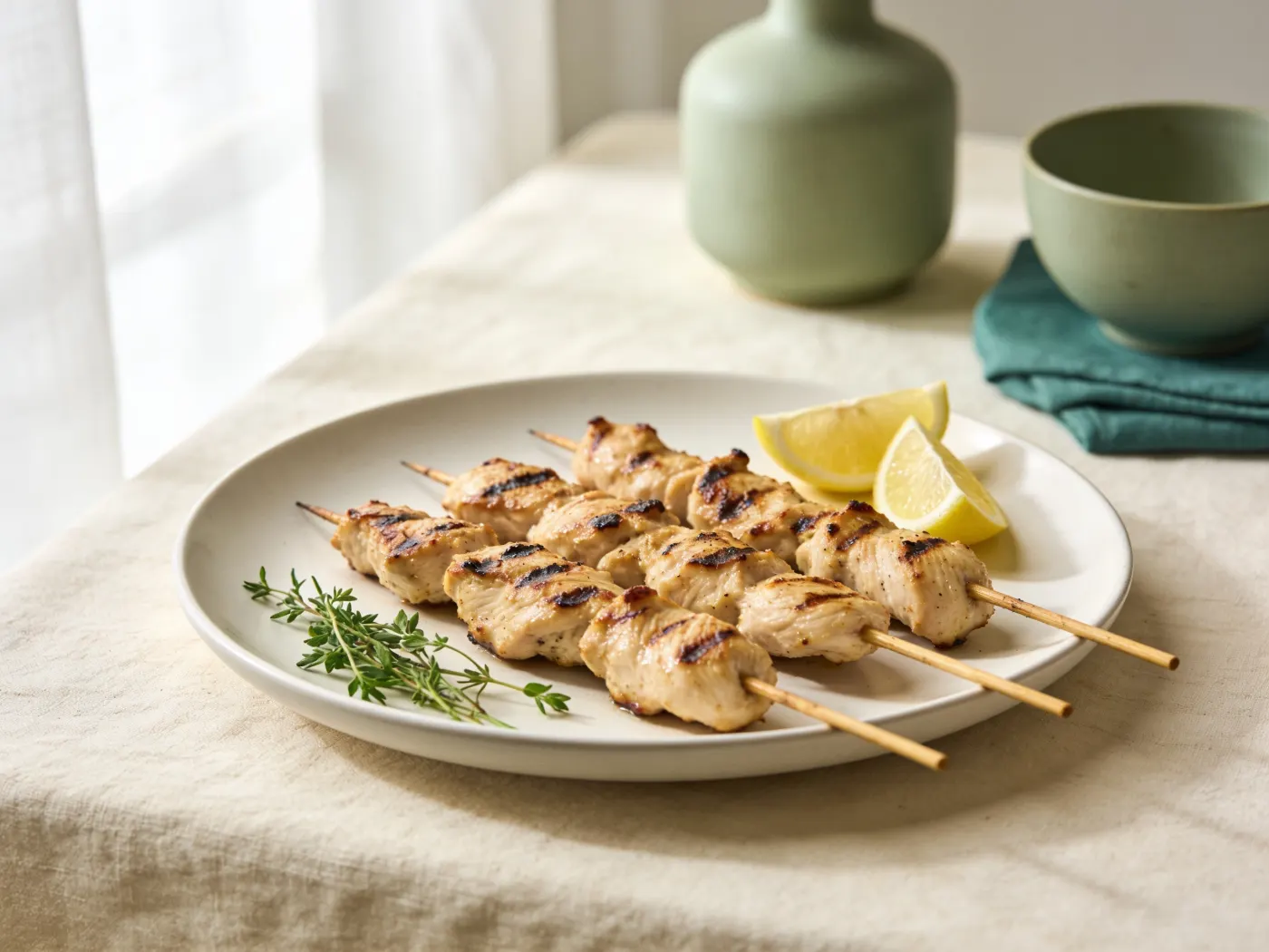 Grillede kyllingespyd med citron og yoghurt