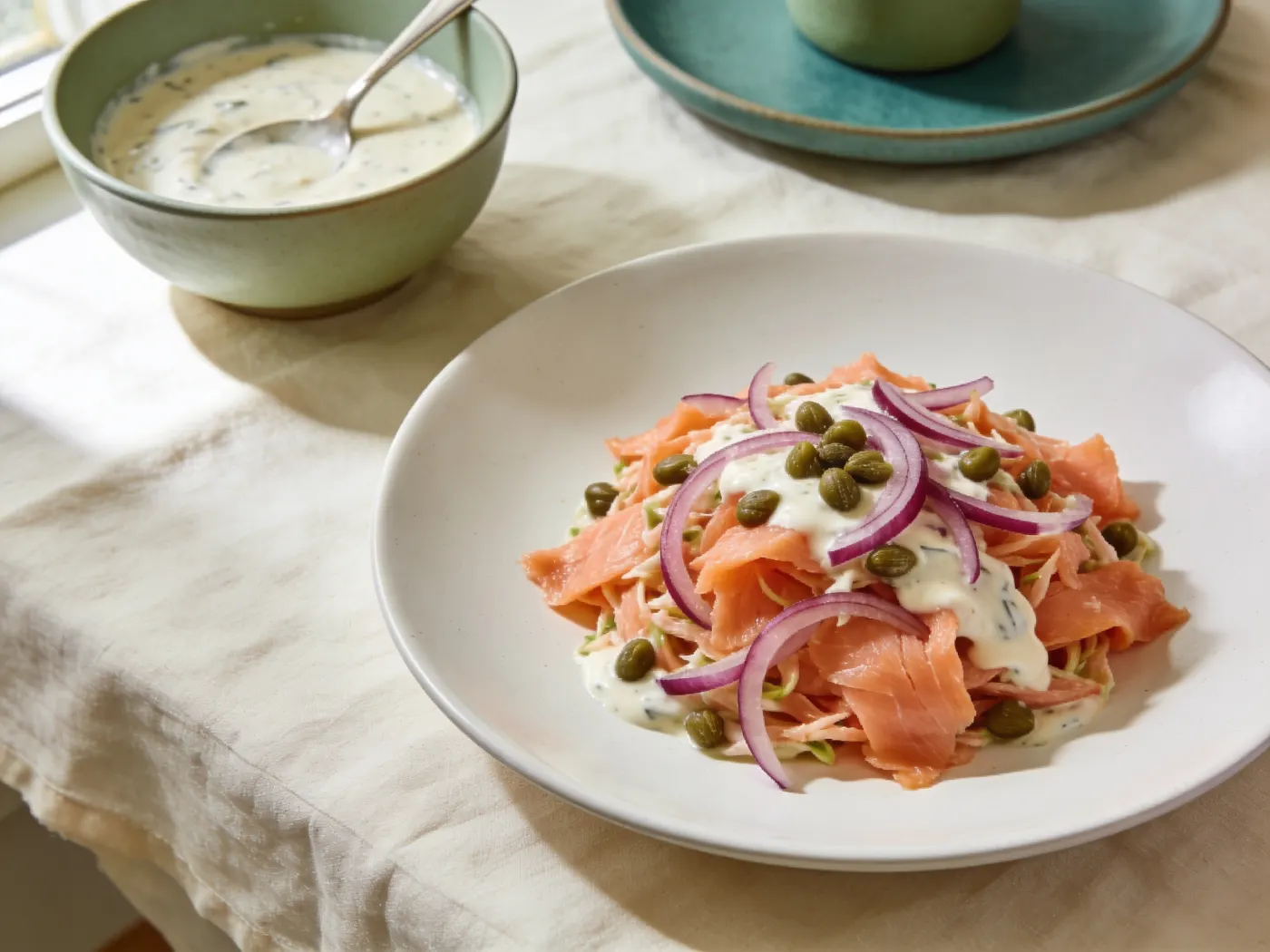 Varmrøget laksesalat med kapers