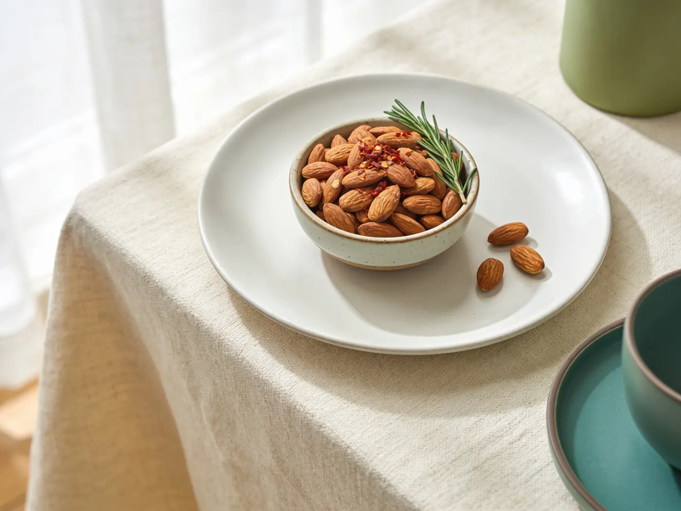 Krydrede mandler med rosmarin og chili