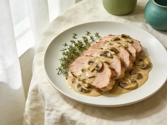 Svinemørbrad med cremet svampesauce