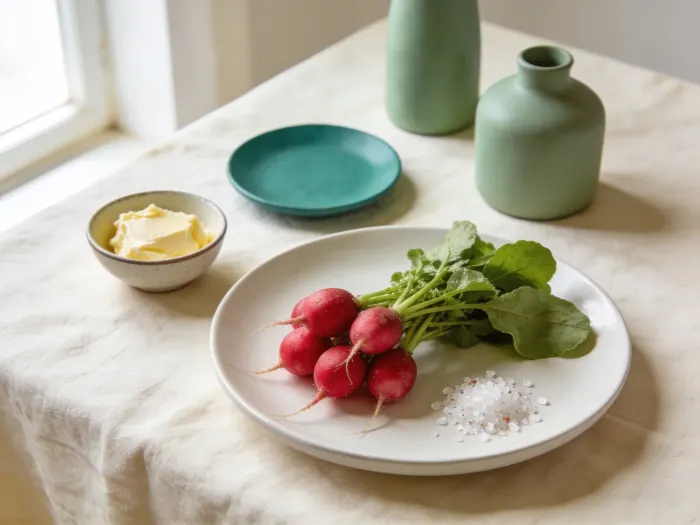 Radiser med smør og flagesalt