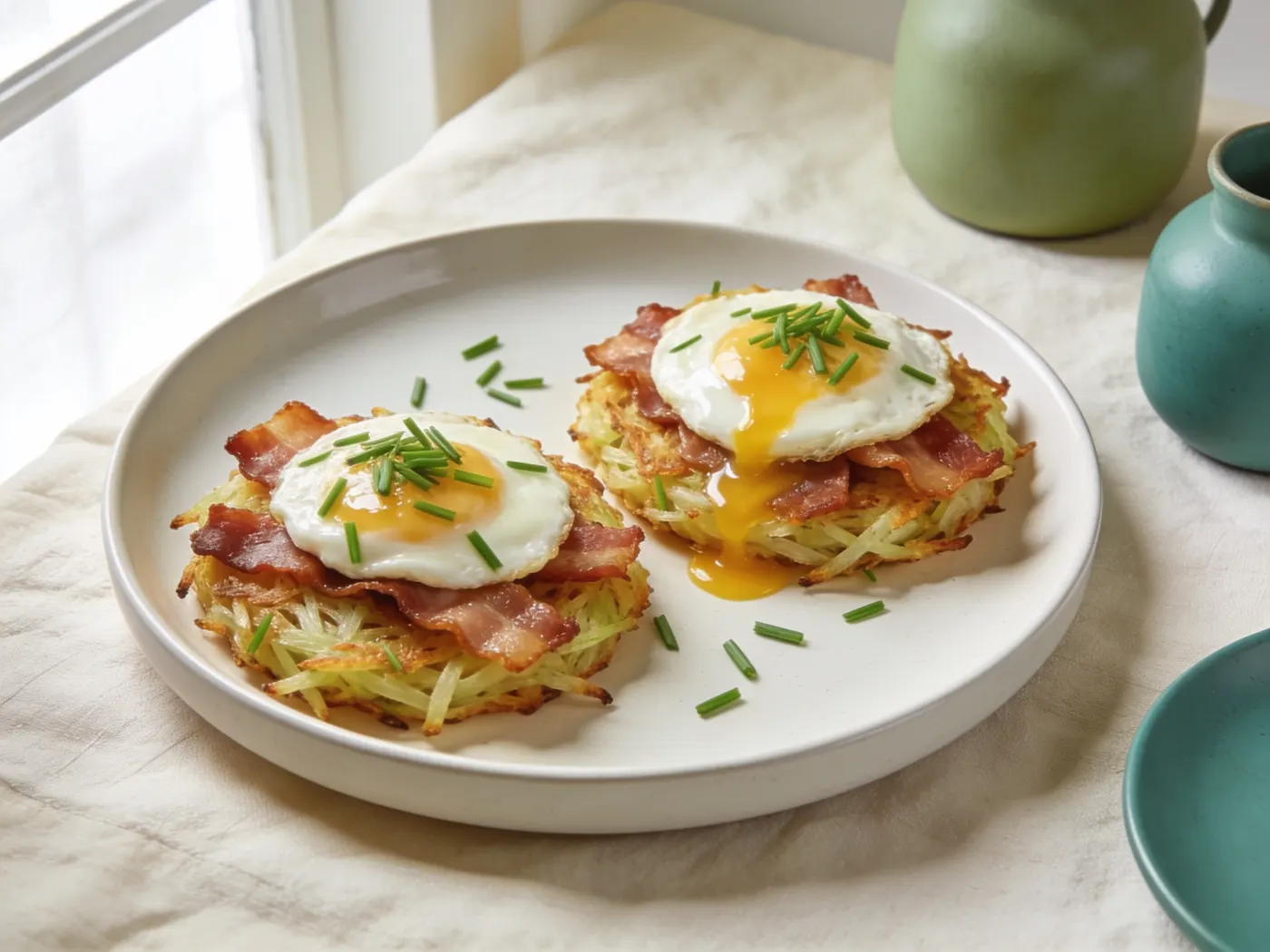 Selleri-rösti med bacon og spejlæg