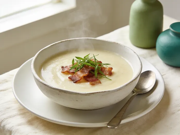 Cremet selleri-suppe med bacon og estragon