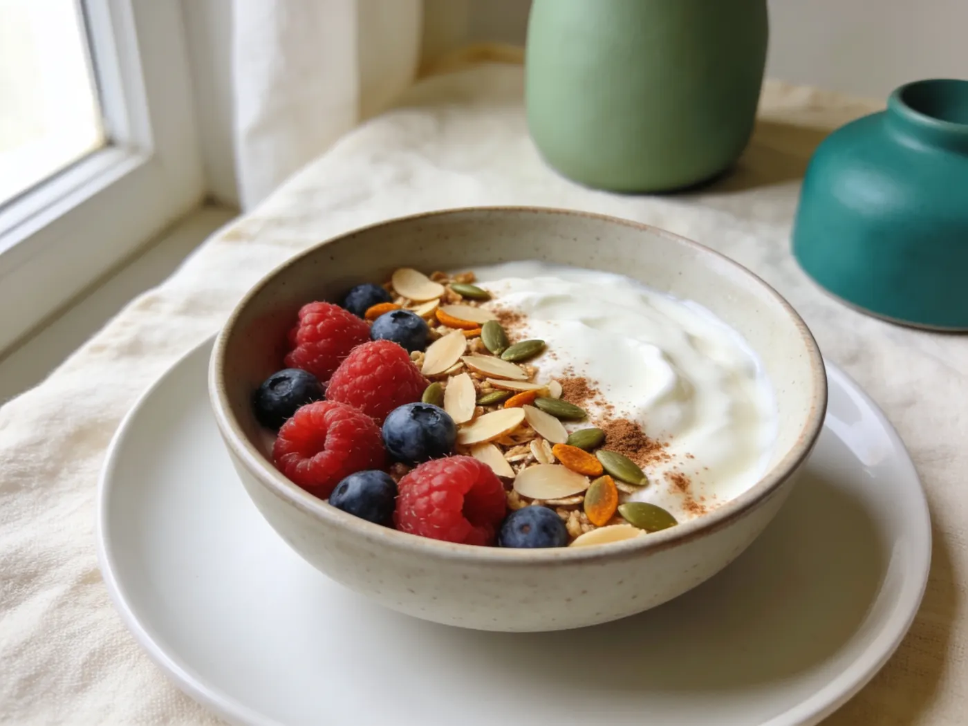 Yoghurtbowl med bær og nøddeknas
